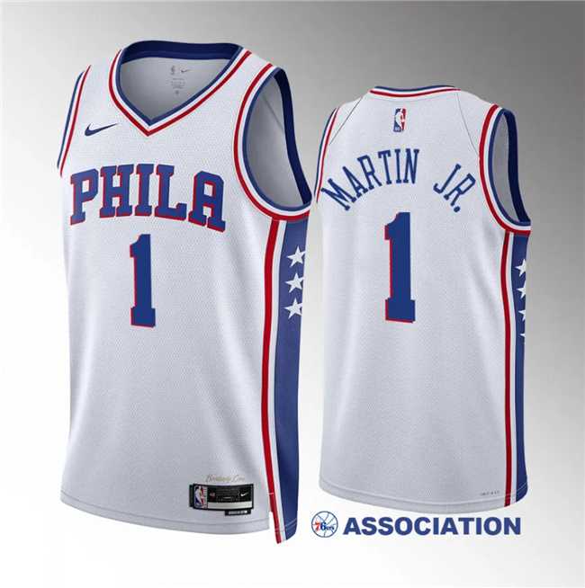 Mens Philadelphia 76ers #1 Kenyon Martin Jr White Association Edition Stitched Jersey Dzhi->philadelphia 76ers->NBA Jersey